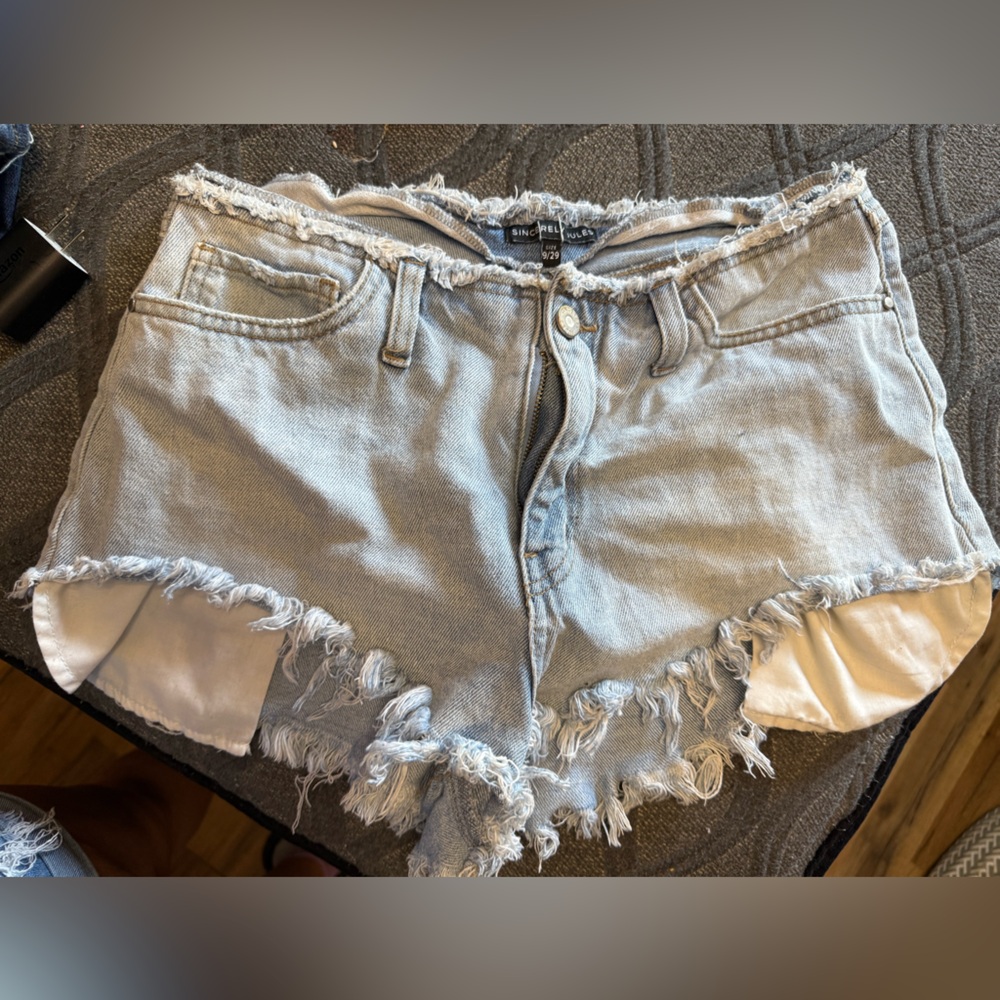 Sincerely Jules Frayed Denim Shorts in Light Blue
